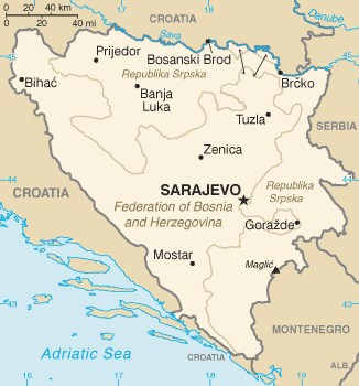 Mappa della Bosnia Erzegovina