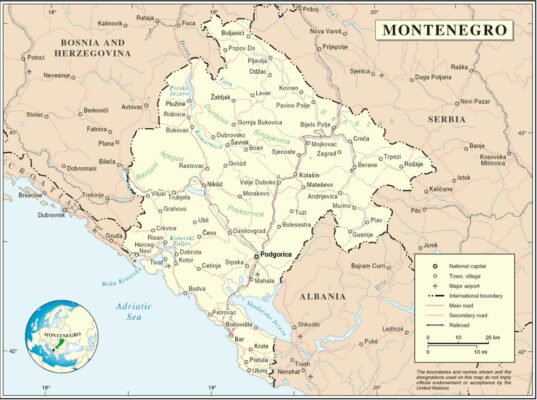 La mappa del Montenegro