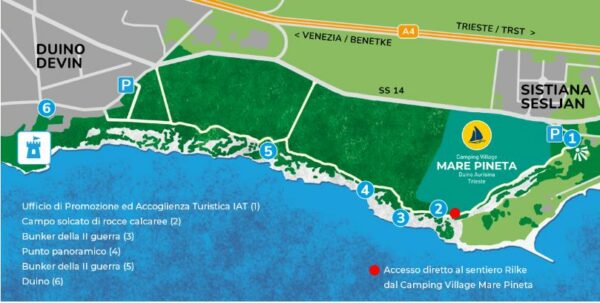 La mappa del Sentiero Rilke tra Duino e Sistiana